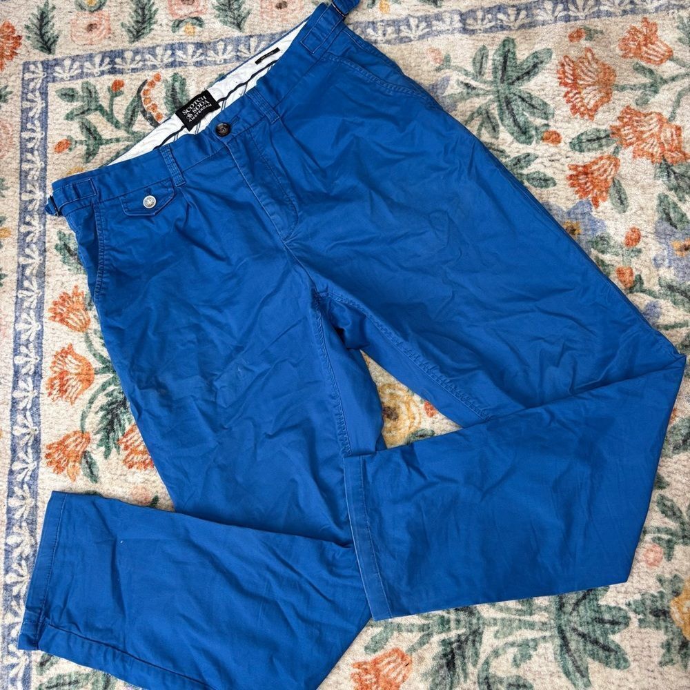 Scotch and soda Blake regular slim-fit pleated chino Royal Cobalt Blue 30 x 32